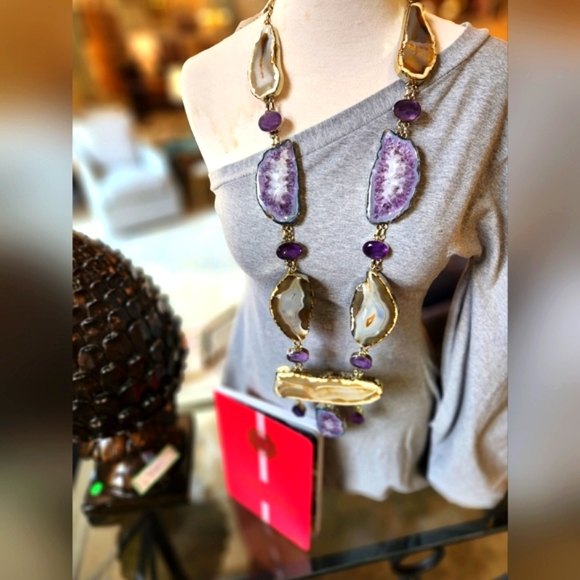 Handcrafted Amethyst, Agate Statement Necklace - Only one available. Unisex - Picture 11 of 16